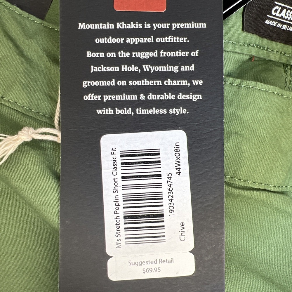 Mountain Khakis Men's  Stretch Poplin Shorts 44x8 Chive Classic Fit‎ Cotton NWT - Picture 6 of 15